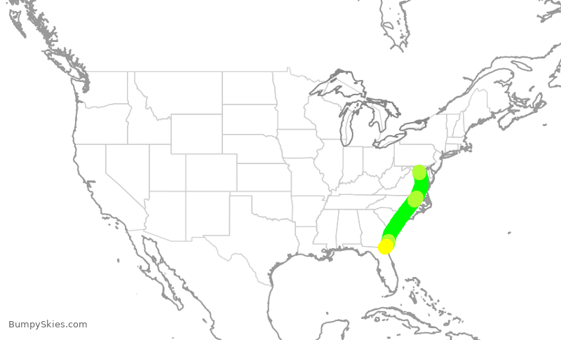 Turbulence forecast map for AAL2816, DCA to JAX