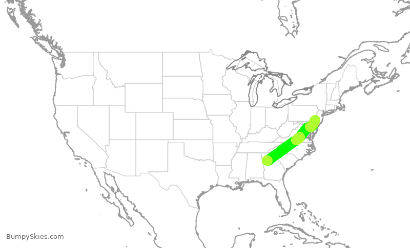 Turbulence forecast map for AAL2818, ATL to PHL