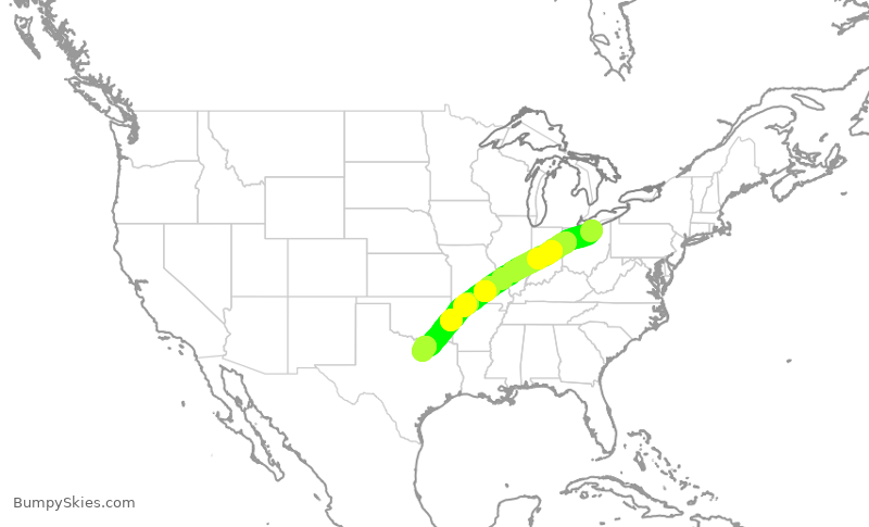 Turbulence forecast map for AAL2818, CLE to DFW
