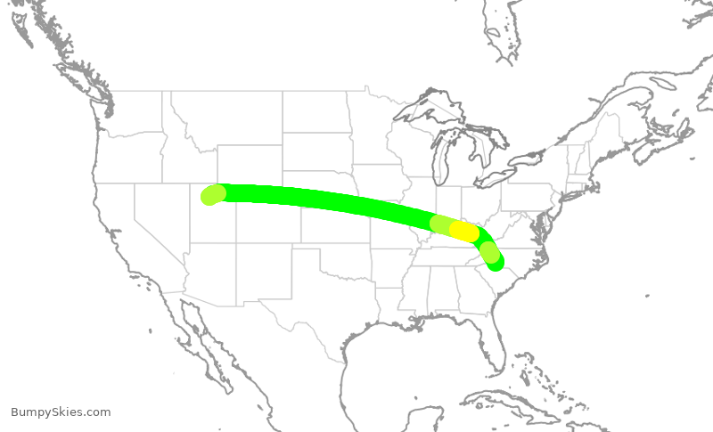 Turbulence forecast map for AAL2819, SLC to CLT