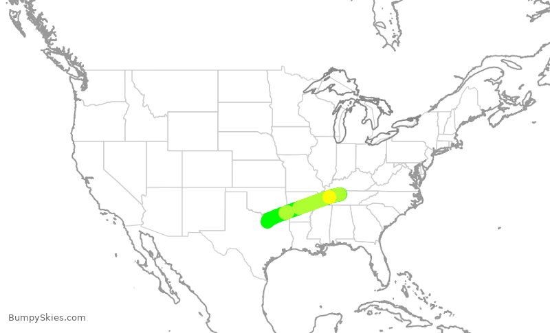 Turbulence forecast map for AAL2821, BNA to DFW
