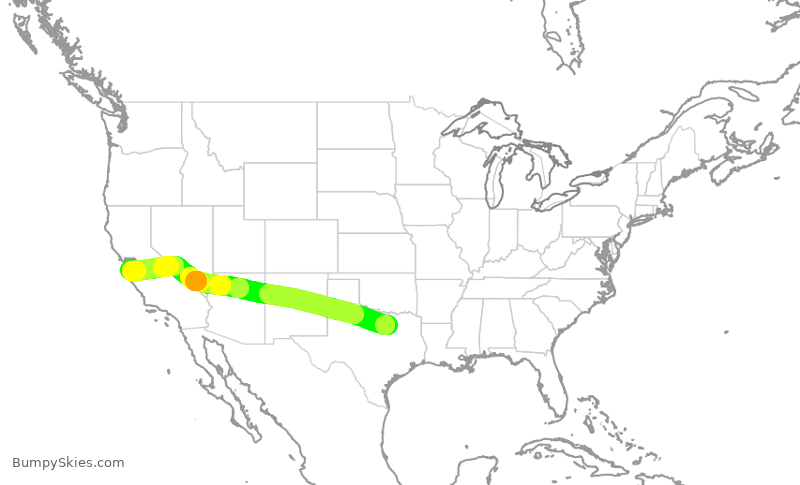 Turbulence forecast map for AAL2822, DFW to SJC