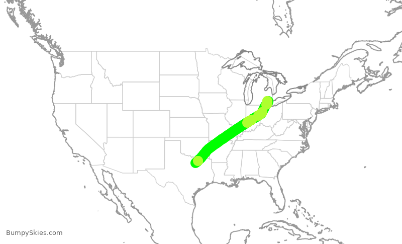 Turbulence forecast map for AAL2822, DTW to DFW
