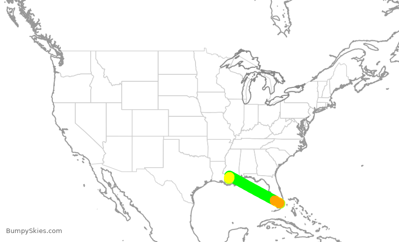 Turbulence forecast map for AAL2823, MIA to MSY