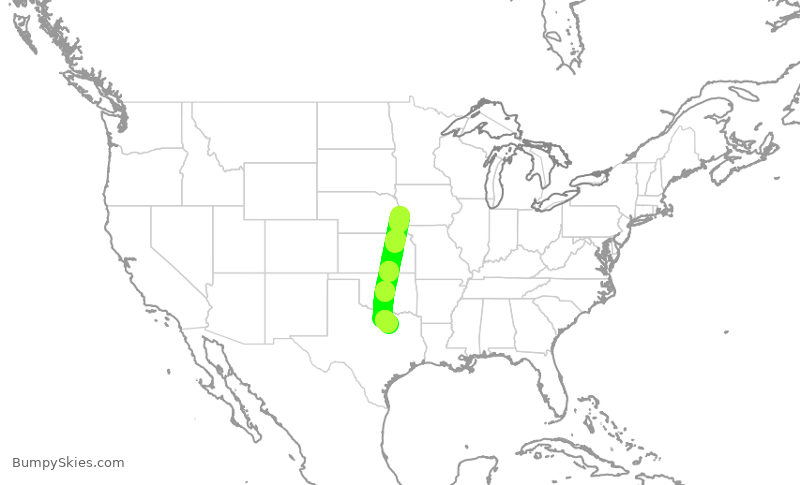Turbulence forecast map for AAL2823, OMA to DFW