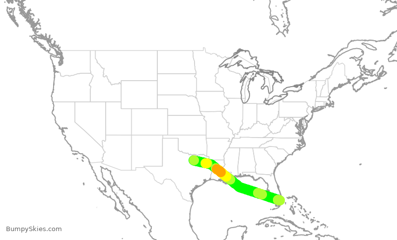 Turbulence forecast map for AAL2824, DFW to FLL