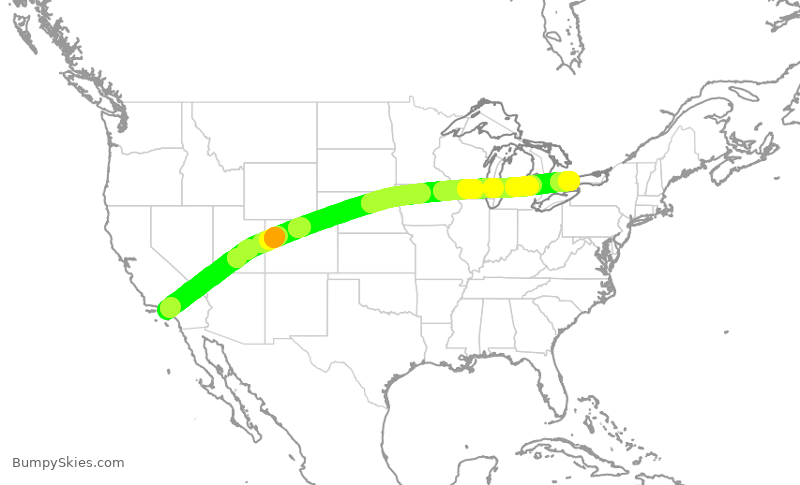 Turbulence forecast map for AAL2824, LAX to YYZ