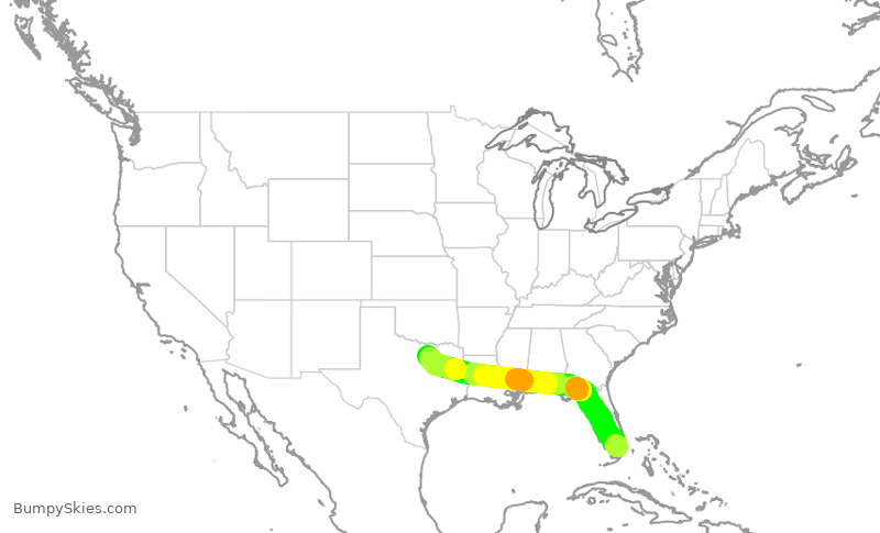 Turbulence forecast map for AAL2828, MIA to DFW