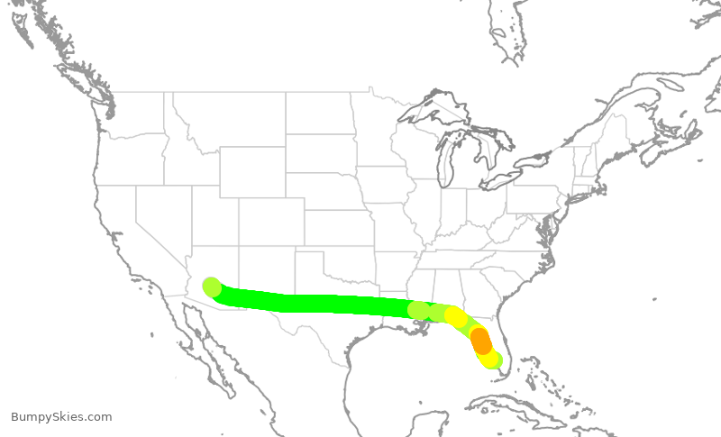 Turbulence forecast map for AAL2830, PHX to RSW