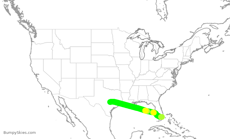 Turbulence forecast map for AAL2831, AUS to MIA