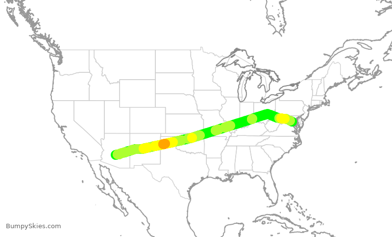 Turbulence forecast map for AAL2831, PHX to DCA