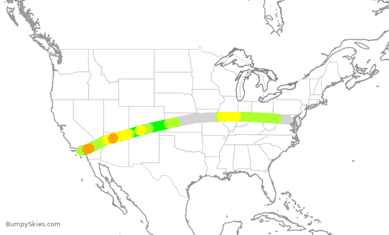 Turbulence forecast map for AAL2833, IAD to LAX