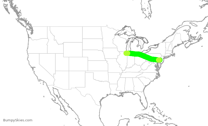 Turbulence forecast map for AAL2840, ORD to PHL