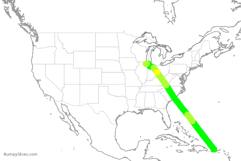 Turbulence forecast map for AAL2845, JSJ to ORD