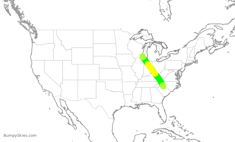 Turbulence forecast map for AAL2846, MKE to CLT