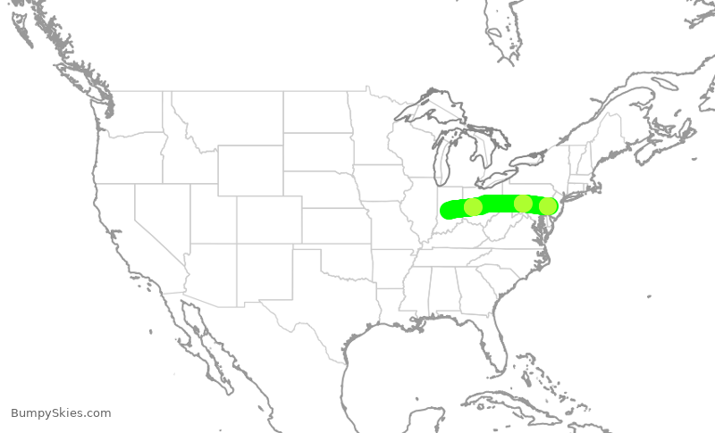 Turbulence forecast map for AAL2847, IND to PHL