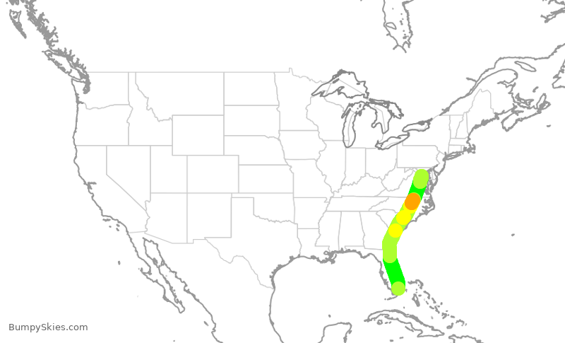 Turbulence forecast map for AAL2848, MIA to DCA
