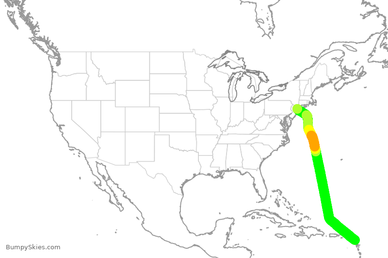 Turbulence forecast map for AAL2851, JFK to ANU