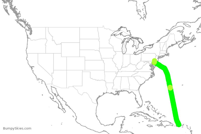Turbulence forecast map for AAL2851, PHL to JSJ