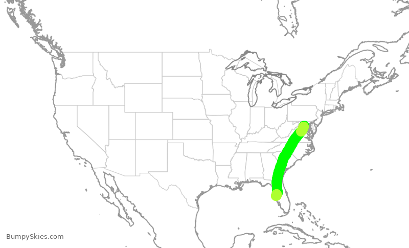 Turbulence forecast map for AAL2852, DCA to TPA
