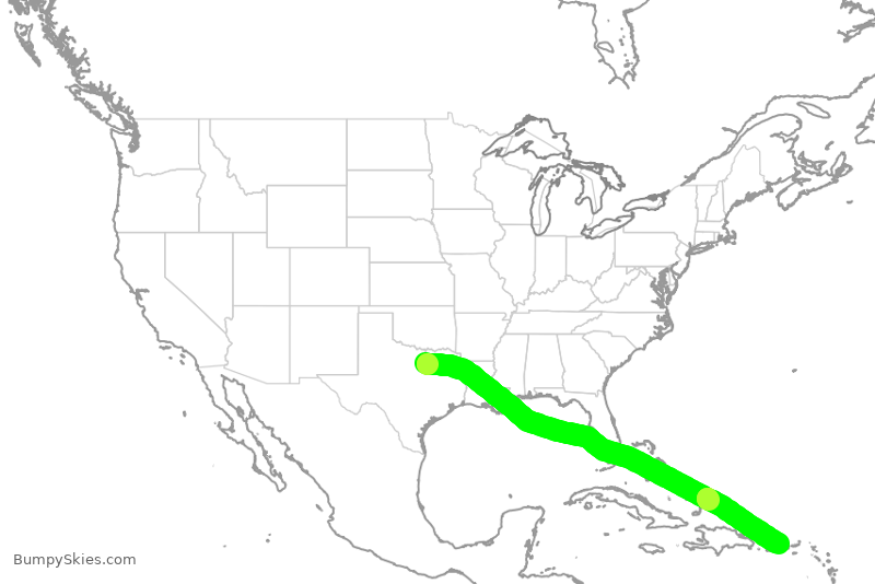 Turbulence forecast map for AAL2852, DFW to JSJ