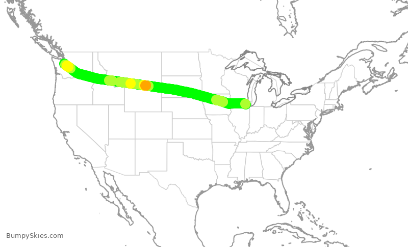 Turbulence forecast map for AAL2852, ORD to SEA