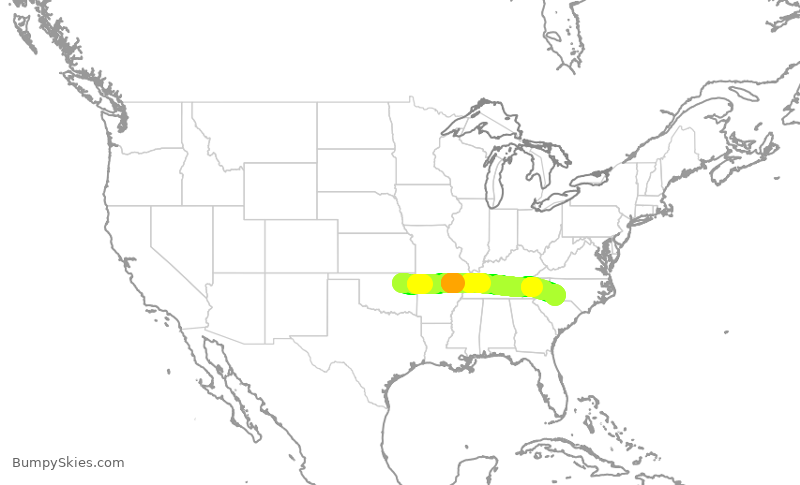 Turbulence forecast map for AAL2853, TUL to CLT