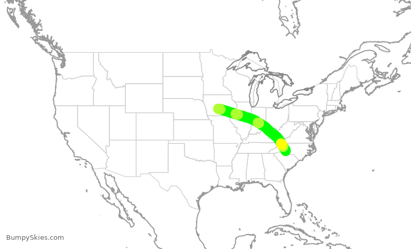 Turbulence forecast map for AAL2854, DSM to CLT