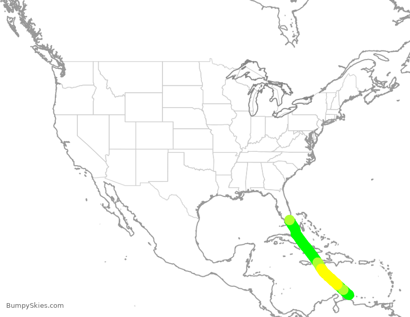 Turbulence forecast map for AAL2857, MIA to NCC