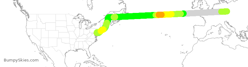 Turbulence forecast map for AAL285, PRG to PHL