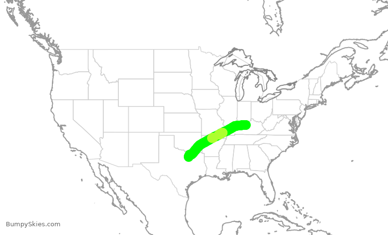 Turbulence forecast map for AAL2863, SDF to DFW