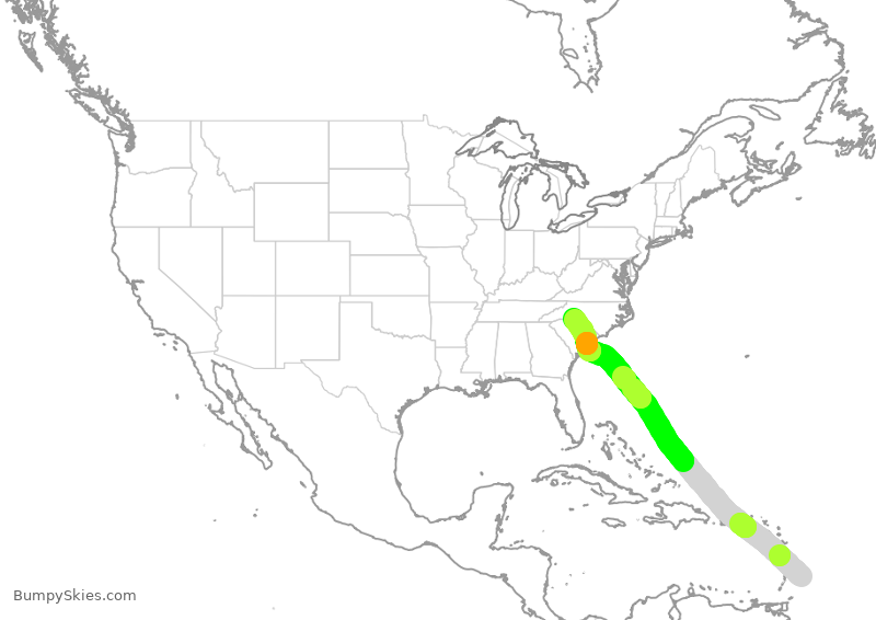 Turbulence forecast map for AAL2865, BGI to CLT