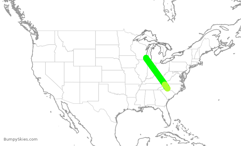 Turbulence forecast map for AAL2866, MKE to CLT