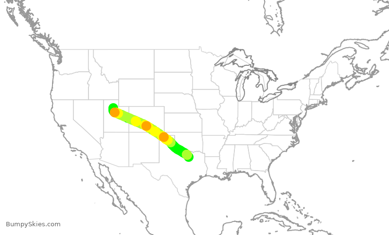 Turbulence forecast map for AAL2867, SLC to DFW