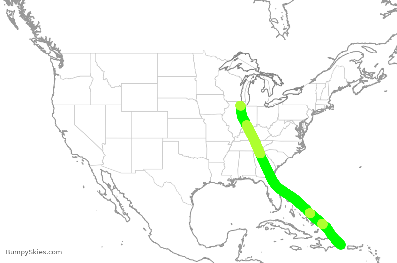 Turbulence forecast map for AAL2868, ORD to DPC