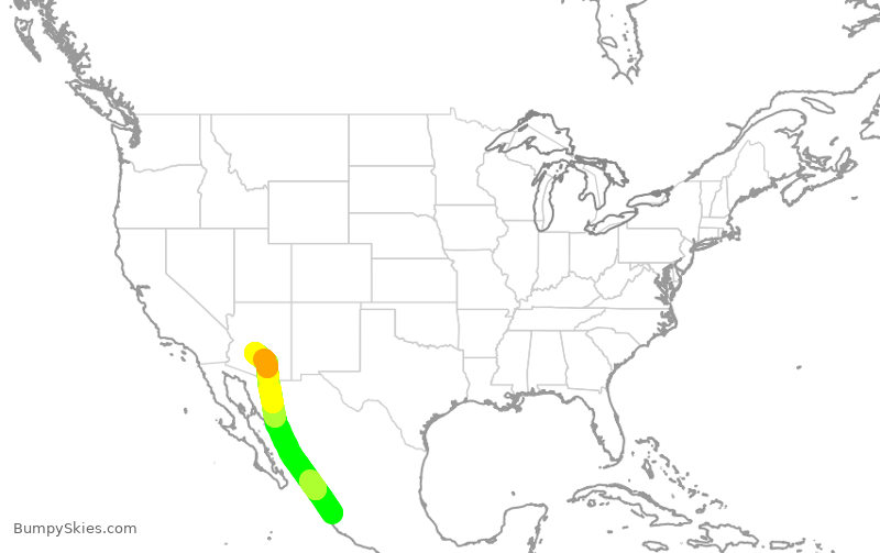 Turbulence forecast map for AAL2869, PVR to PHX