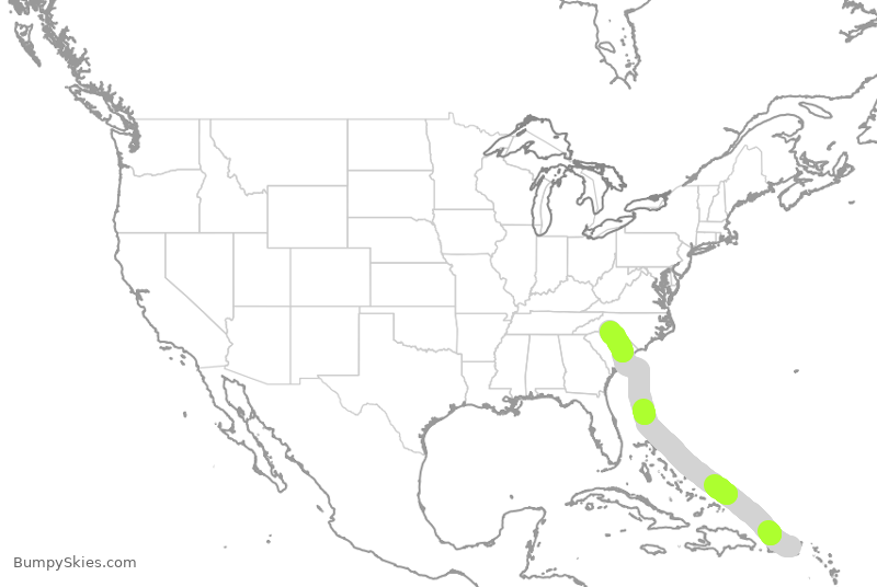 Turbulence forecast map for AAL2869, STT to CLT