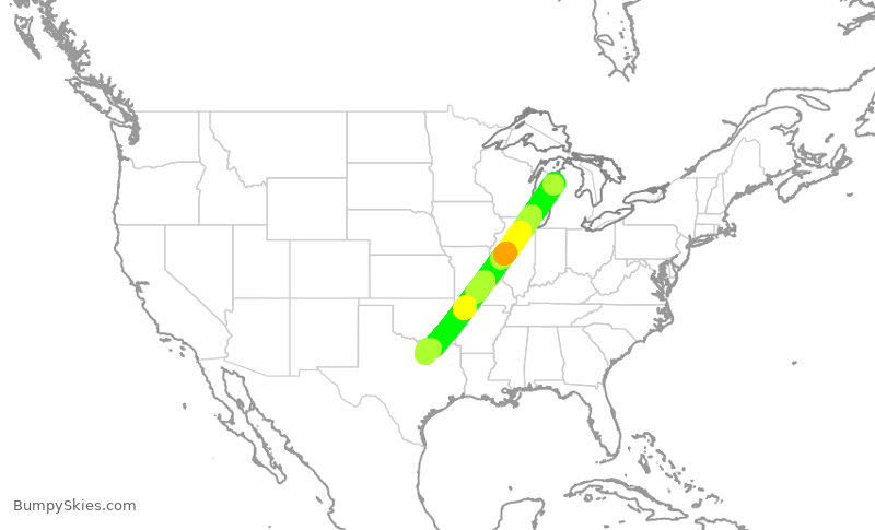 Turbulence forecast map for AAL2870, TVC to DFW