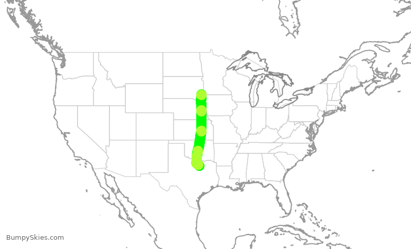 Turbulence forecast map for AAL2872, FSD to DFW