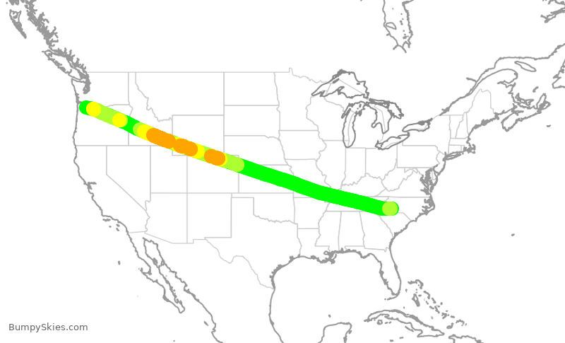 Turbulence forecast map for AAL2873, CLT to PDX