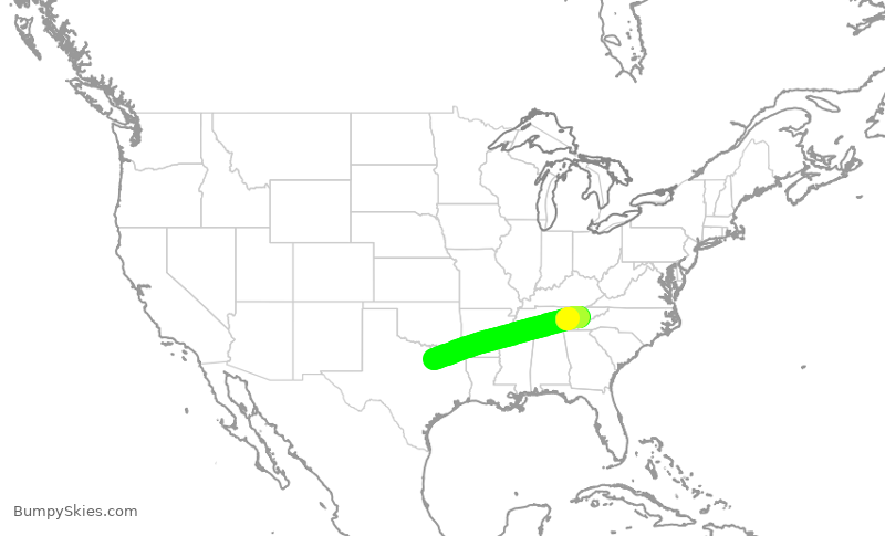Turbulence forecast map for AAL2873, DFW to TYS