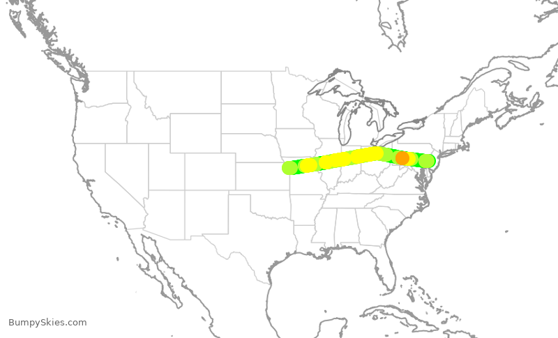 Turbulence forecast map for AAL2875, MCI to PHL