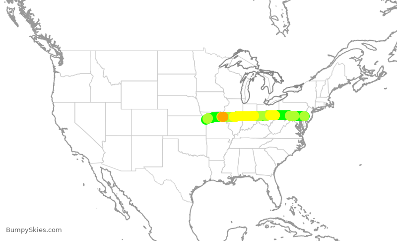 Turbulence forecast map for AAL2875, PHL to MCI