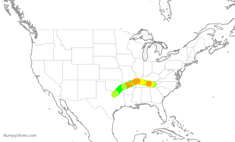 Turbulence forecast map for AAL2876, TYS to DFW