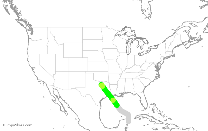 Turbulence forecast map for AAL2877, CZM to DFW