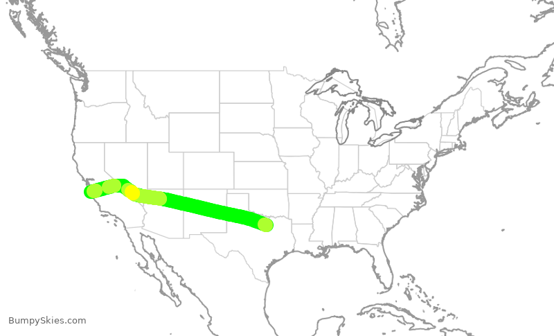 Turbulence forecast map for AAL2879, DFW to MRY