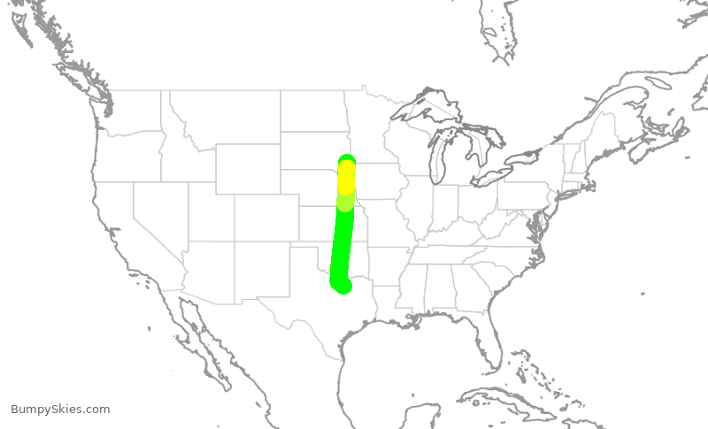 Turbulence forecast map for AAL2880, FSD to DFW