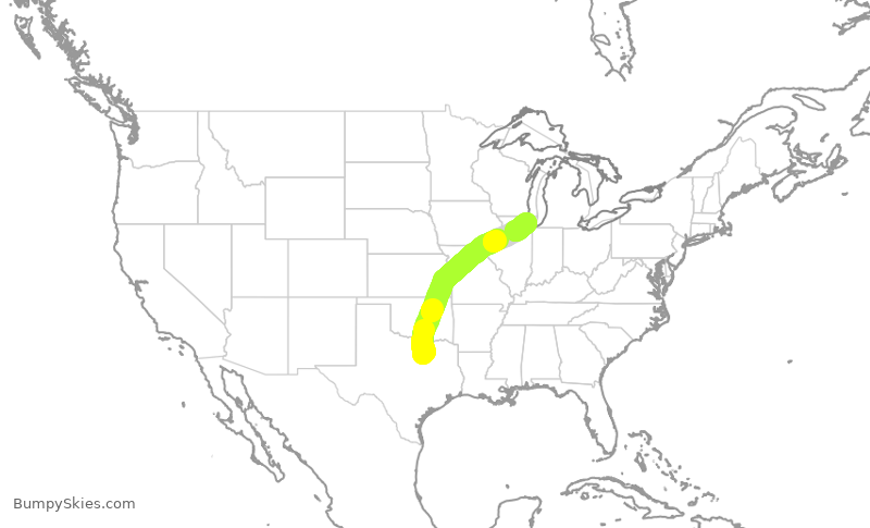 Turbulence forecast map for AAL2881, DFW to ORD