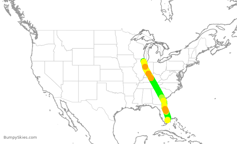 Turbulence forecast map for AAL2881, ORD to FLL