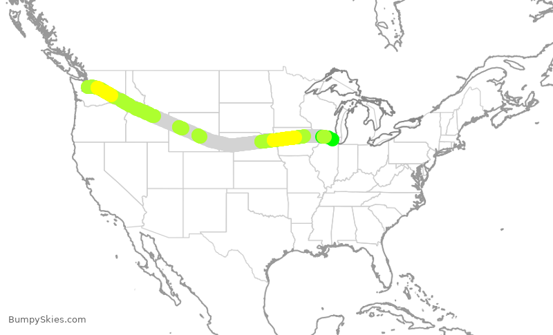Turbulence forecast map for AAL2881, SEA to ORD